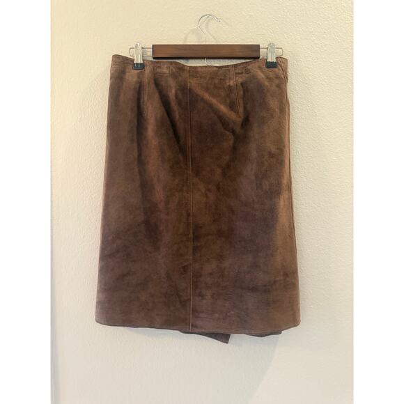 BEBE Genuine Leather NWT Asymmetrical Wrap Look Y2K Zipper Brown Skirt Sz 6 - Picture 3 of 6